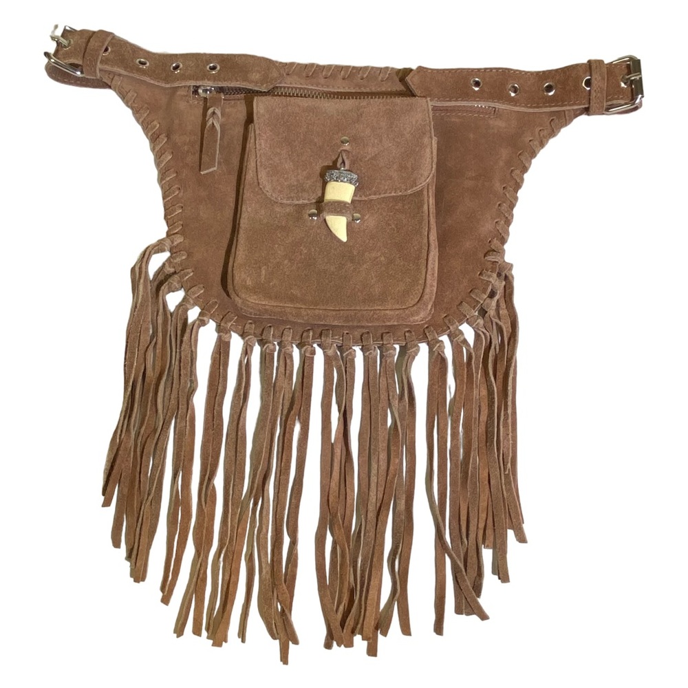 Suede Leather Belt Bag w Fringe